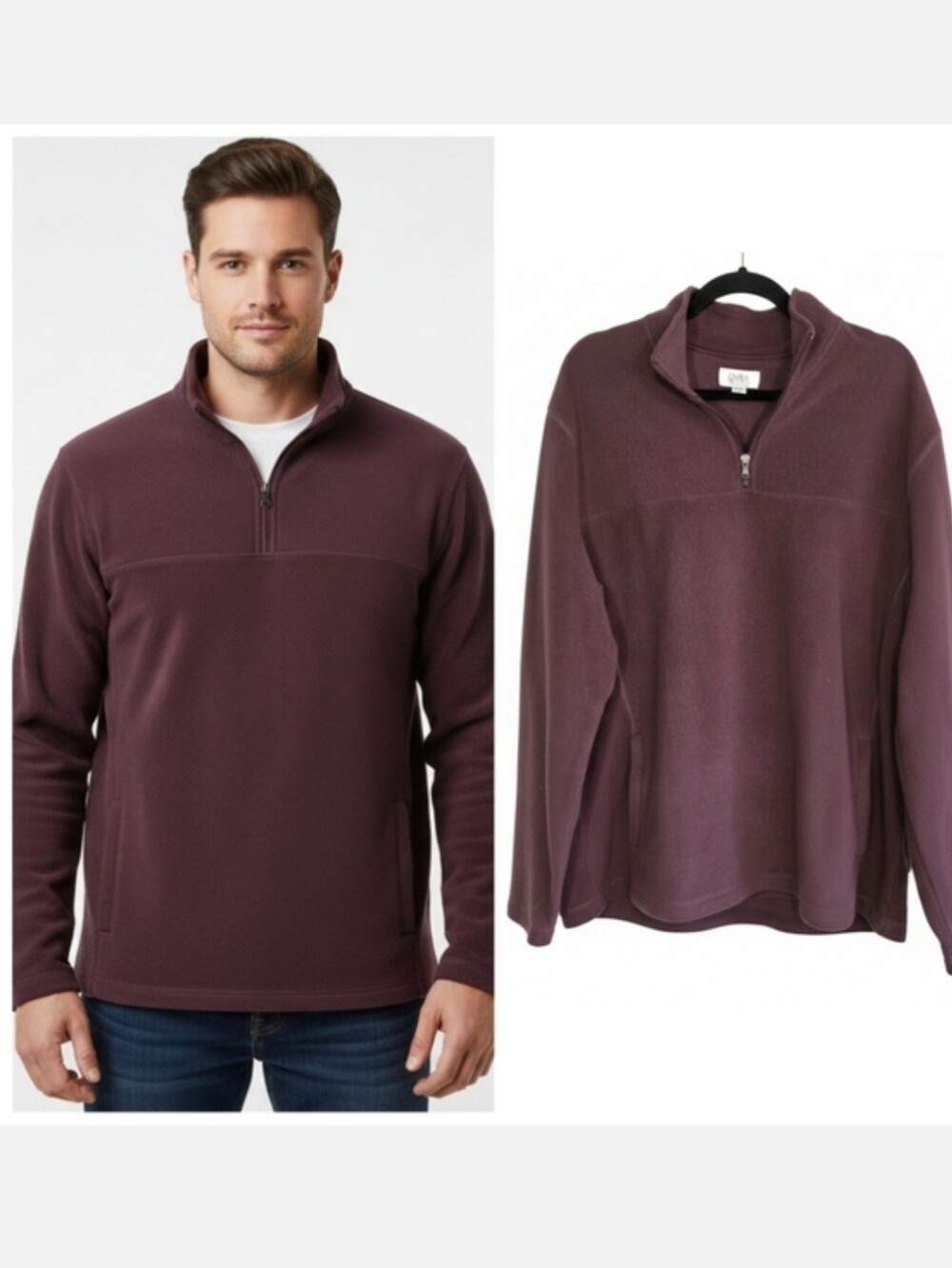 Men's Burgundy Purple Quarter-Zip Fleece Pullover Men's Size Extra Large XL